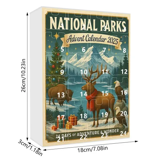 Discover 2025 National Parks 2D Acrylic Advent Calendar 24-Days Christmas Countdown Xmas Gift Box