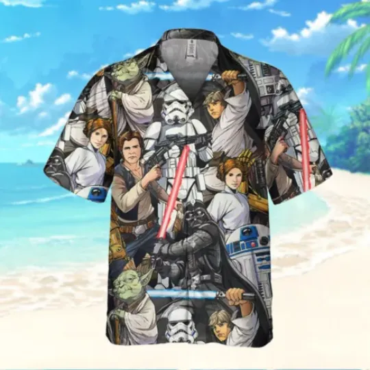 Star Wars Darth Vader Luke Skywalker Chewbacca Yoda Art Hawaiian Shirt