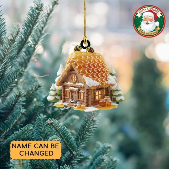 Discover Personalized Honey Cabin Christmas Ornament, Honeybee Ornament Beekeepers Gift