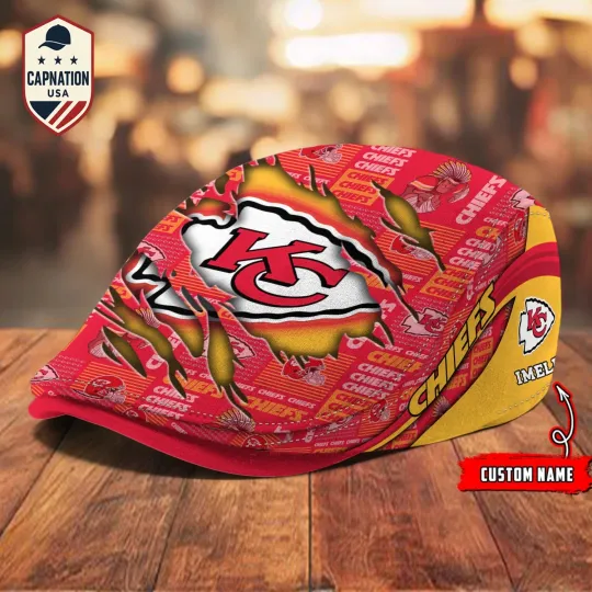 Discover Kansas-City-Chiefs Jeff Cap football Newsboy Cap Golf Cap Driving Hat for Men