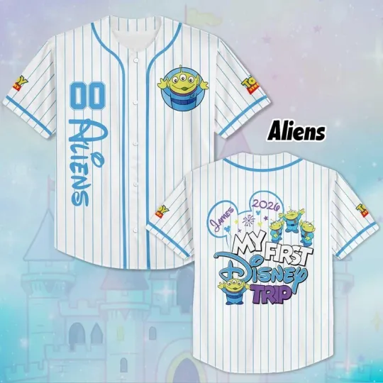 Discover Personalized Toy Story Green Aliens My First Trip 2026 Baseball Jersey Shirt