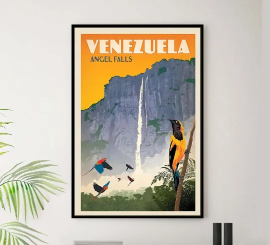 Discover Venezuela Angel Falls Vintage Travel Poster