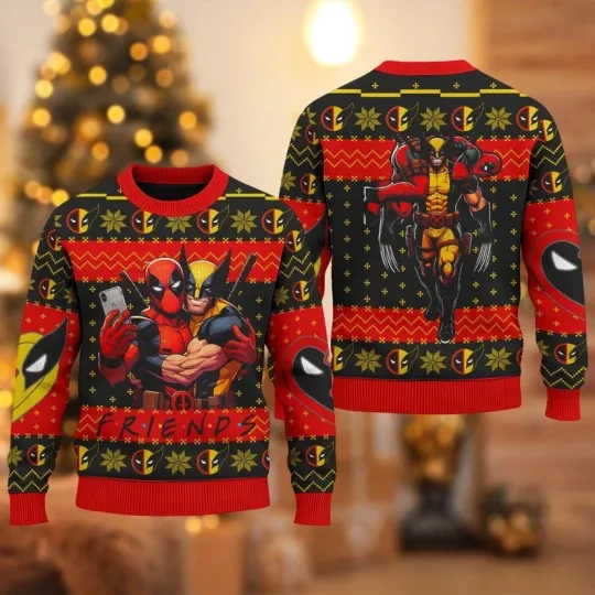 Discover Disney Deadpool And Wolverine Ugly Sweater, Superhero Ugly Christmas Sweater