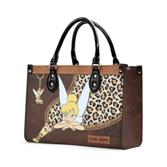 Discover Tinker Bell Leopard Print Leather Handbag, Disney Bag, Fairy Bag Gift