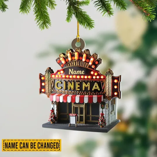 Discover Personalized Cinema Ornament, Custom Name Vintage Movie Theater Christmas