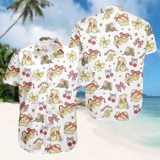 Discover Cute Pooh Bear Coquette Bow Locket Hawaiian Shirt for Summer