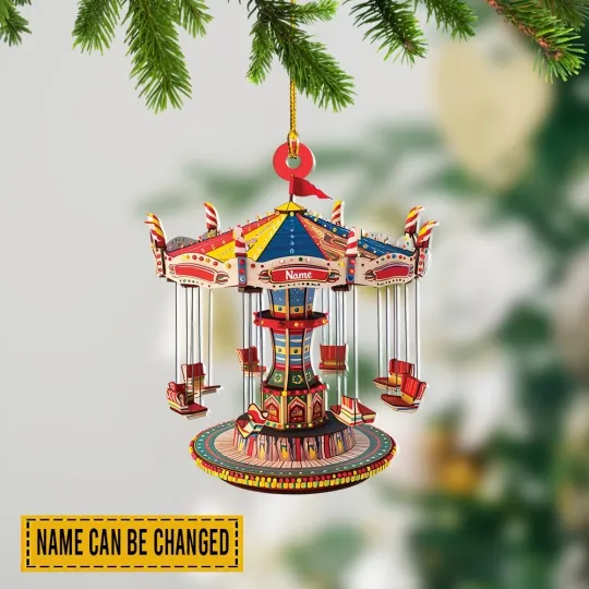Discover Personalized Swing Ride Ornament, Custom Name 2D Carnival Chair Swing