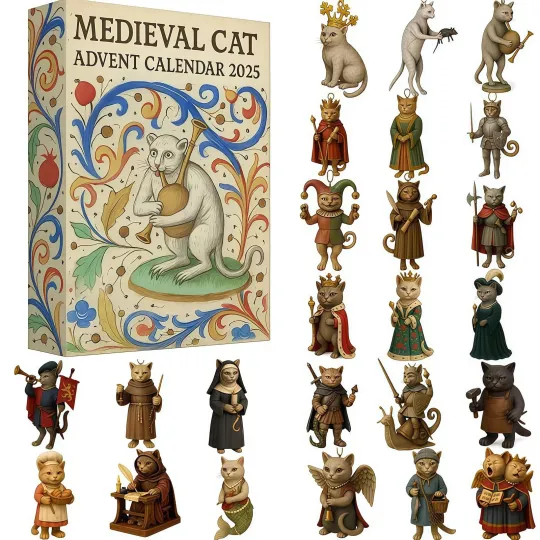 Discover Medieval Cat Advent Calendar 2025, 24 Days Christmas Holiday Giffts Countdown