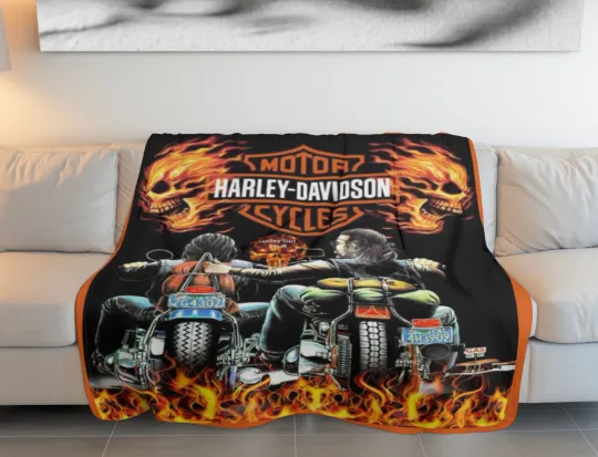 Discover Haarley Davidson Girl Skull Fleece Blanket for Biker Led Plush Velveteen Throw