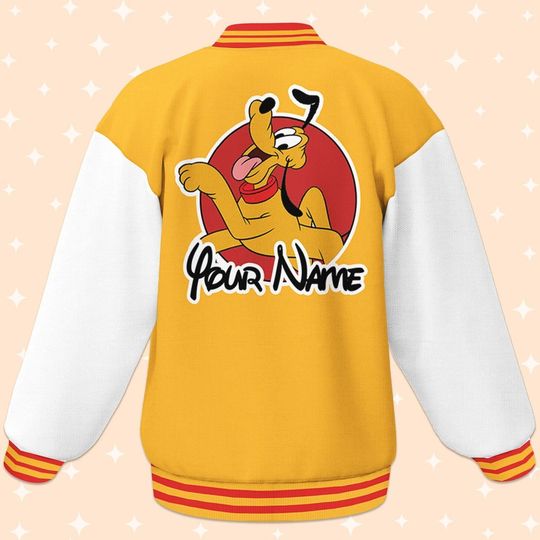 Personalized Pluto Dog White Yellow Mother's Day Father's Day Baseball Jacket