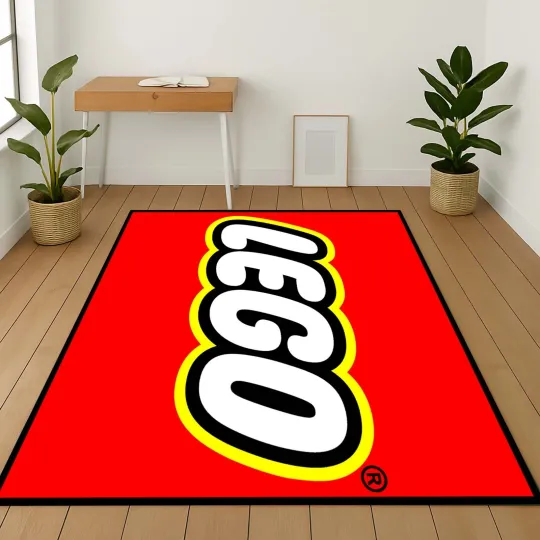Discover LEGO Building Blocks Rug, Playful Kids Room Decor, Toy Theme