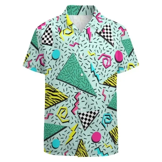 Discover Mens 80s Printed Hawaiian Button Down Shirt