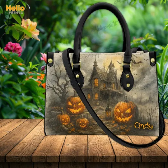 Discover Haunted House Halloween Purse, Pumpkin Handbag