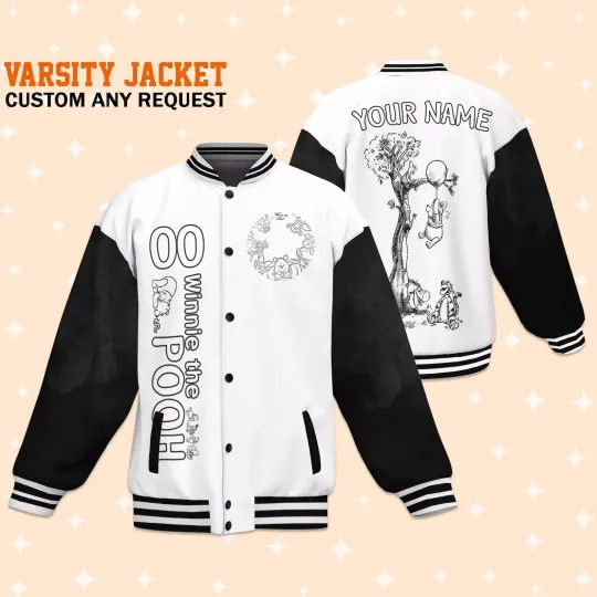 Custom Team Winnie the Pooh Varsity Jacket, Adult Varsity Jacket, Personalized