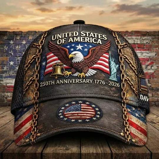 Discover USA 250th Anniversary Hat Patriotic Eagle Bell 1776–2026 Celebration Cap