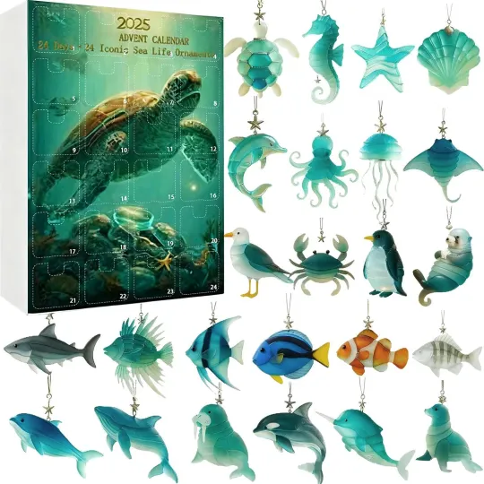 Discover Sea Animal Advent Calendar, 2025 Christmas 24-Day 2D acrylic Pendants