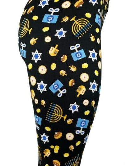 Happy Hanukkah Leggings Black Background