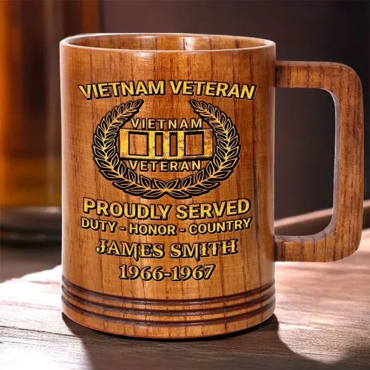 Discover Personalized Vietnam Veteran Wood Mug, Military Custom Proudly Served Gift Dad Gift