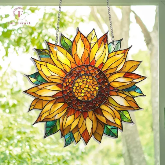 Discover Sunflower Acrylic Suncatcher Hanging, Window Decor Ornament