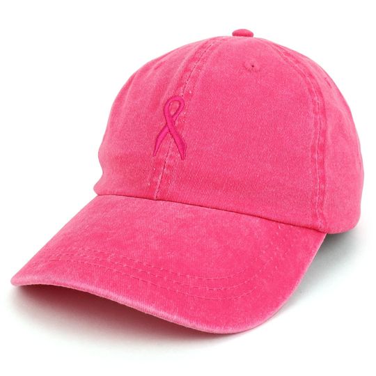 Small Breast Cancer Awareness Ribbon Embroidered Washed Cotton Cap