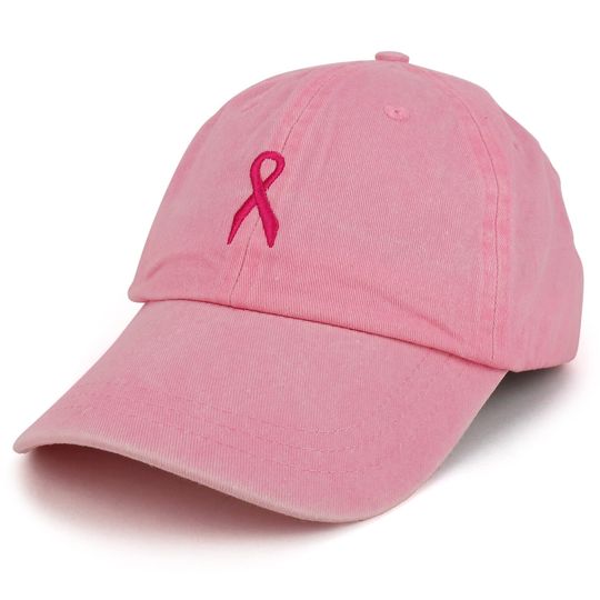 Small Breast Cancer Awareness Ribbon Embroidered Washed Cotton Cap