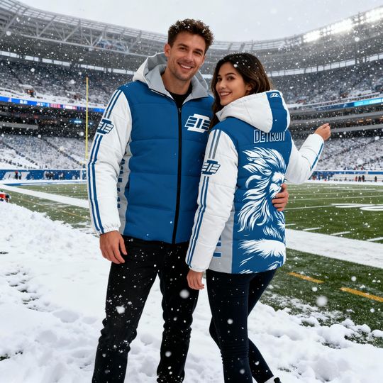 D313 Detroit Lions Inspired All-Over Print Unisex Down Jacket