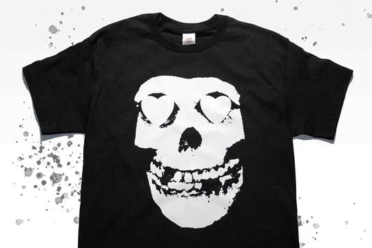 THE MISFITS Heart Eyes Hand Silk Screen Print Fiend Skull Horror Punk Rock Goth Love Bam Margera Band Shirt