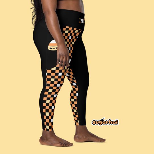 Halloween Leggings with Pockets, Candy Corn Details, Plus Sizes