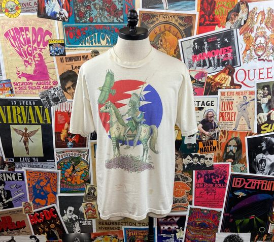 Vintage 1990s Grateful Dead Skeleton Chief Summer Tour '94 Deadhead Stained Double Sided T-Shirt