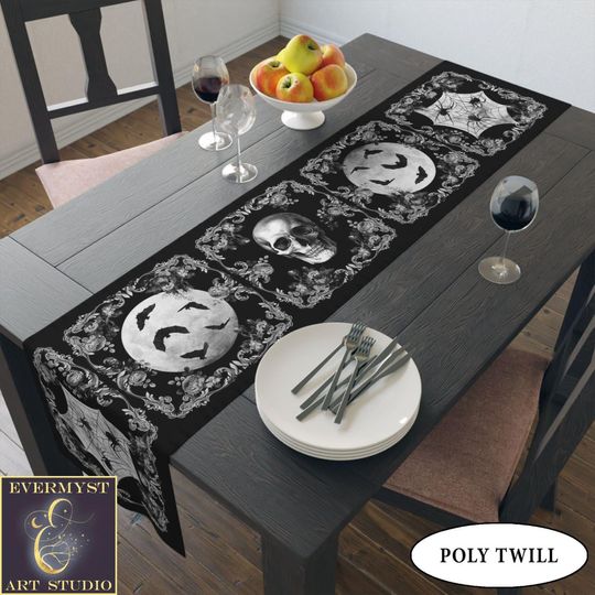 Gothic Skull Table Runner Victorian Vintage Glam Spooky Halloween Decor