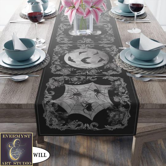 Gothic Skull Table Runner Victorian Vintage Glam Spooky Halloween Decor