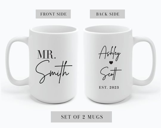 Personalized Wedding Mugs, Couples Ceramic Mugs