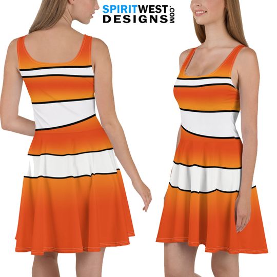 Clown fish Costume Skater Dress | Cosplay Nemo Halloween Costume | Dance Costume | RunDisney Costume | Activewear
