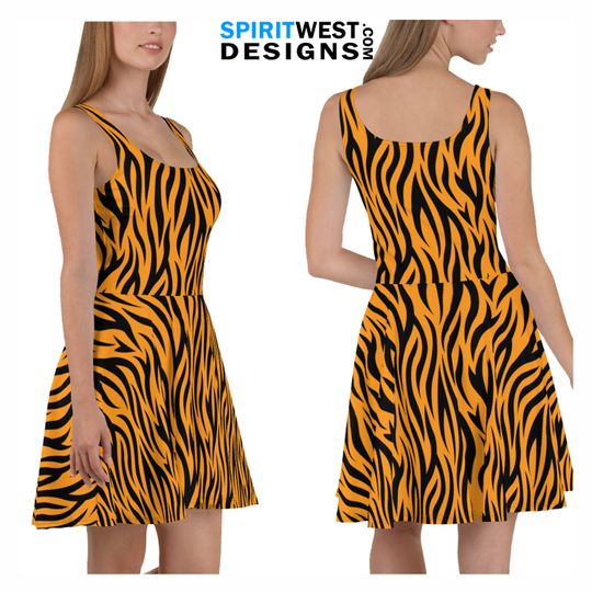 Tiger Costume Skater Dress | Rajah Cosplay Festival Halloween Gift Animal Print Stripe Dance Running Costume Activewear