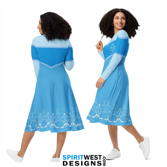 Princess Costume Cinde Dress Skater Flare Long Sleeve Pocket Midi Dress Running Dance Halloween Cosplay Theme Park Festival