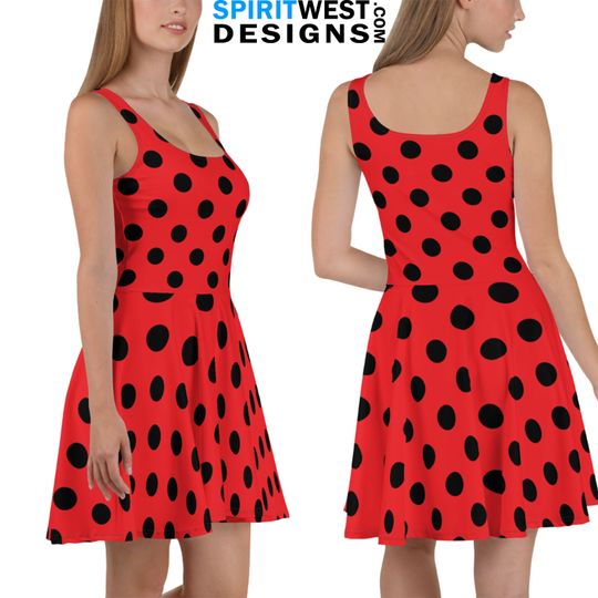 Polkadot Skater Dress | Red and Black Polka dot Cosplay Halloween Costume | Woman Teen Costume Gym Running costume
