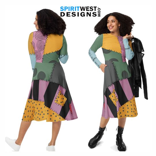 Nightmare Sally Costume Halloween Christmas Long Sleeve Pocket Dress Cosplay Zombie Ragdoll Dance Running Leggings Shorts Capris