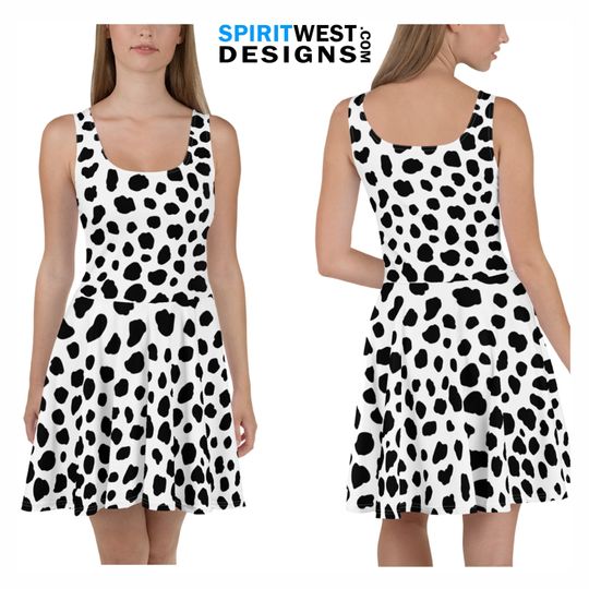 Dalmatian Costume Skater Dress | Spots Puppy Dog Cosplay Halloween Costume | Dance Running Spandex