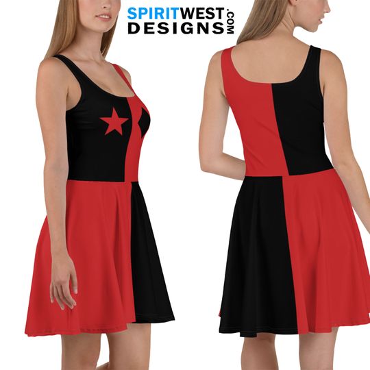 Harley Quinn Costume Skater, Comic Jester Harlequin Clown Monster Red Black Villain Cosplay Bodycon Halloween Party Gift