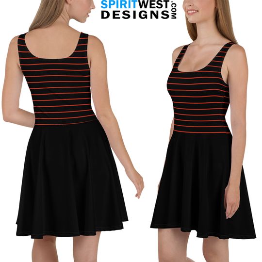 Vampire Skater Dress| Goth Girl Cosplay Bodycon Halloween Vampire Girl Costume | Woman Teen Costume | Orange Stripe Dress