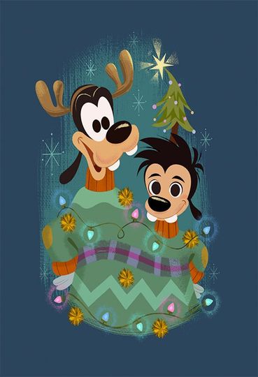 Disney Christmas Goofy and Max Christmas Presents Poster