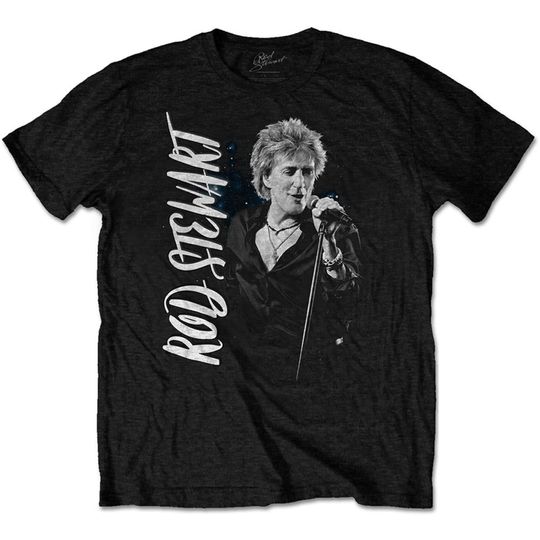 Rod Stewart Mic Stand Pose Blood Red Roses  Tee T-Shirt