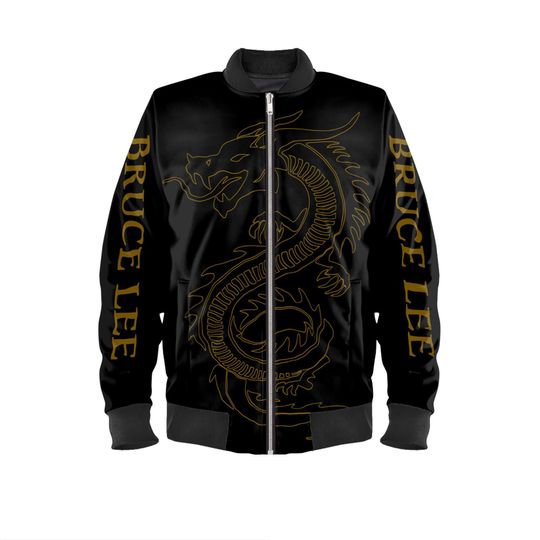 Unisex Bruce Lee Satin Bomber Jacket China Dragon Luxury Black Jacket