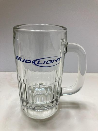 Bud Light Beer Mug with Blue Lettering, Heavy Glass, Collectible Barware