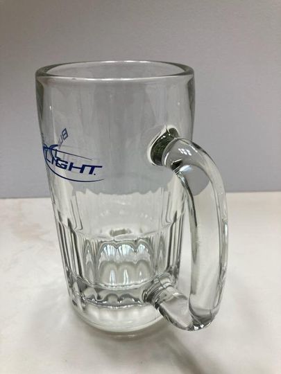 Bud Light Beer Mug with Blue Lettering, Heavy Glass, Collectible Barware