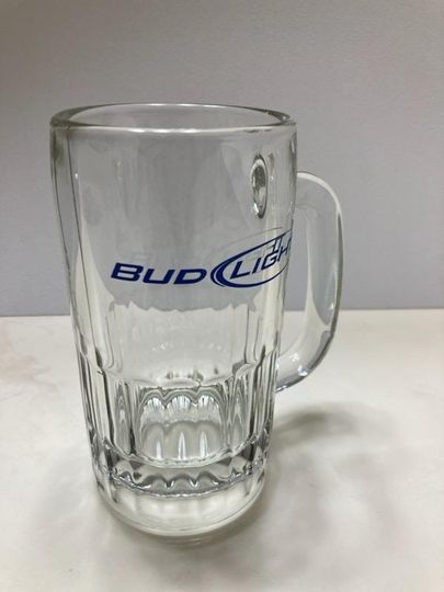 Bud Light Beer Mug with Blue Lettering, Heavy Glass, Collectible Barware