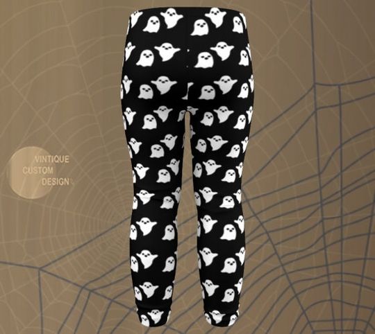 Black and White GHOST LEGGINGS Halloween Pants for Kids Halloween Leggings