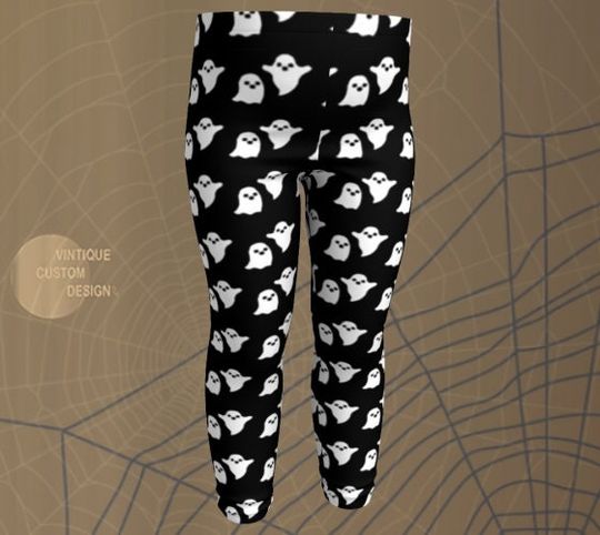 Black and White GHOST LEGGINGS Halloween Pants for Kids Halloween Leggings