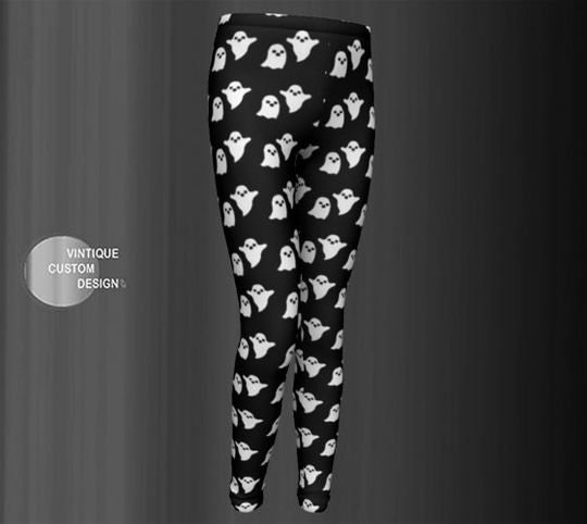 Black and White GHOST LEGGINGS Halloween Pants for Kids Halloween Leggings