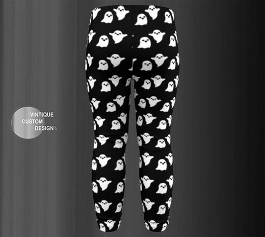 Black and White GHOST LEGGINGS Halloween Pants for Kids Halloween Leggings